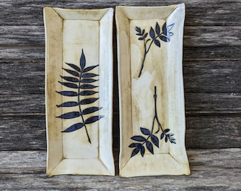 Handmade in Texas, hand formed, handmade, patterned, unique, clay, pottery, ceramic, glazed, one of a kind, crochet, serving tray, fern leaf