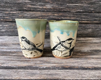 Handmade in Texas, hand formed, handmade, pattern, unique, stoneware, bird, pottery, ceramic, glazed, one of a kind, Mug, Teacup, Coffee cup