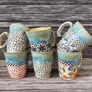 Handmade in Texas, hand formed, handmade, pattern, unique, stoneware, clay, pottery, ceramic, glazed, one of a kind, Mug, Teacup, Coffee cup