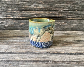 Handmade in Texas, hand formed, handmade, pattern, unique, stoneware, clay, pottery, ceramic, animals, one of a kind, Mug, Coffee cup, bird