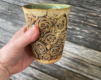 Handmade in Texas, Tumbler, Teacup, Coffee Cup, Wine Mug, Sipper, Hand Formed, Unique, One of a Kind, Rustic, Pottery, Glazed, Patterned