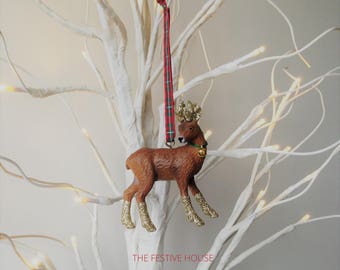 gold deer christmas decoration choice of ribbon deer tree ornament animal christmas decorations animal tree ornaments liberty tartan - Animal Christmas Decorations gold deer christmas decoration choice of ribbon deer tree ornament animal christmas decorations animal tree ornaments liberty tartan - Animal Christmas Decorations