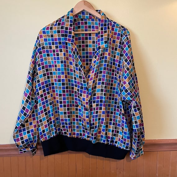 1980s European Vintage Long Tunic-Style Lightweight Blazer Top Red Floral Blouse Size 12 US 16 UK