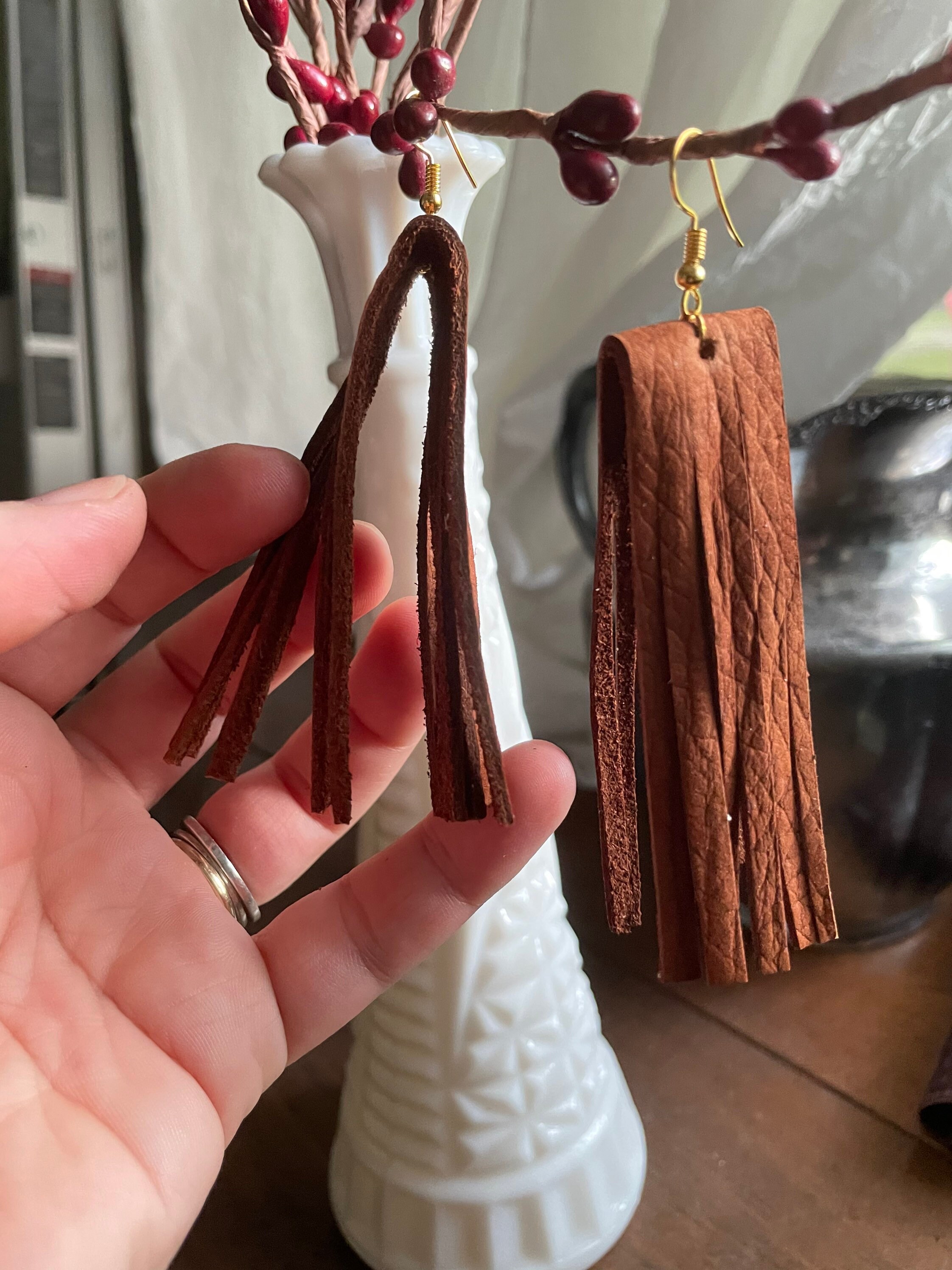 Handmade leather fringe earrings Etsy
