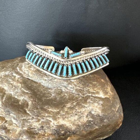 Native American Zuni Blue Turquoise Needle Point Cluster Cuff 