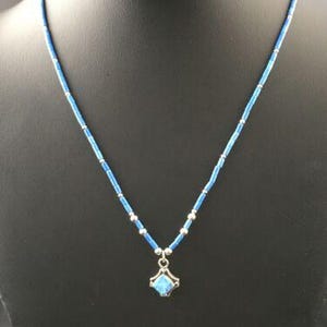 Children's Lapis Heishi Bead Necklace with Opal Pendant | Sterling Silver | 17" | 10126