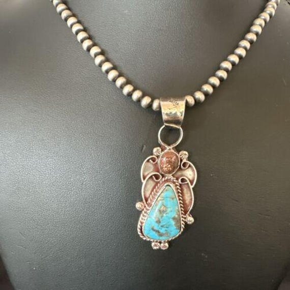 Navajo Blue Kingman Turquoise Wild Horse Pendant Necklace