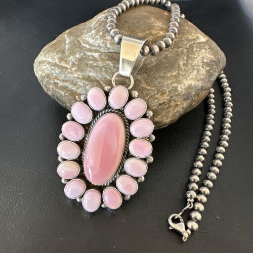 Navajo Pearls Pink Conch Necklace with Multi-Stone Cluster Pendant | Authentic Native American Handmade | 16062