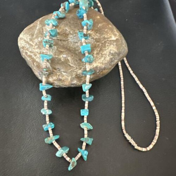 Navajo Kingman Turquoise Shell Necklace | Sterling Silver | 28