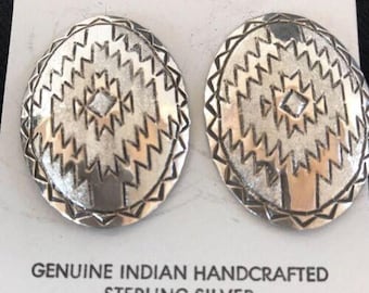 Native American Handmade Oval Earrings | Stamped Sterling Silver | 3743