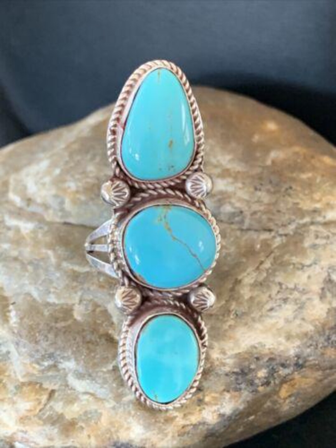 Navajo Blue Turquoise Cluster Ring | Authentic Native American Sterling ...