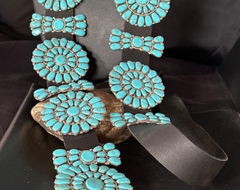 Navajo Sterling Silver Cluster Blue Turquoise Concho Belt 14539