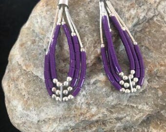 Sterling Silver Purple Sugilite Dangle Earrings | Navajo | 2"
