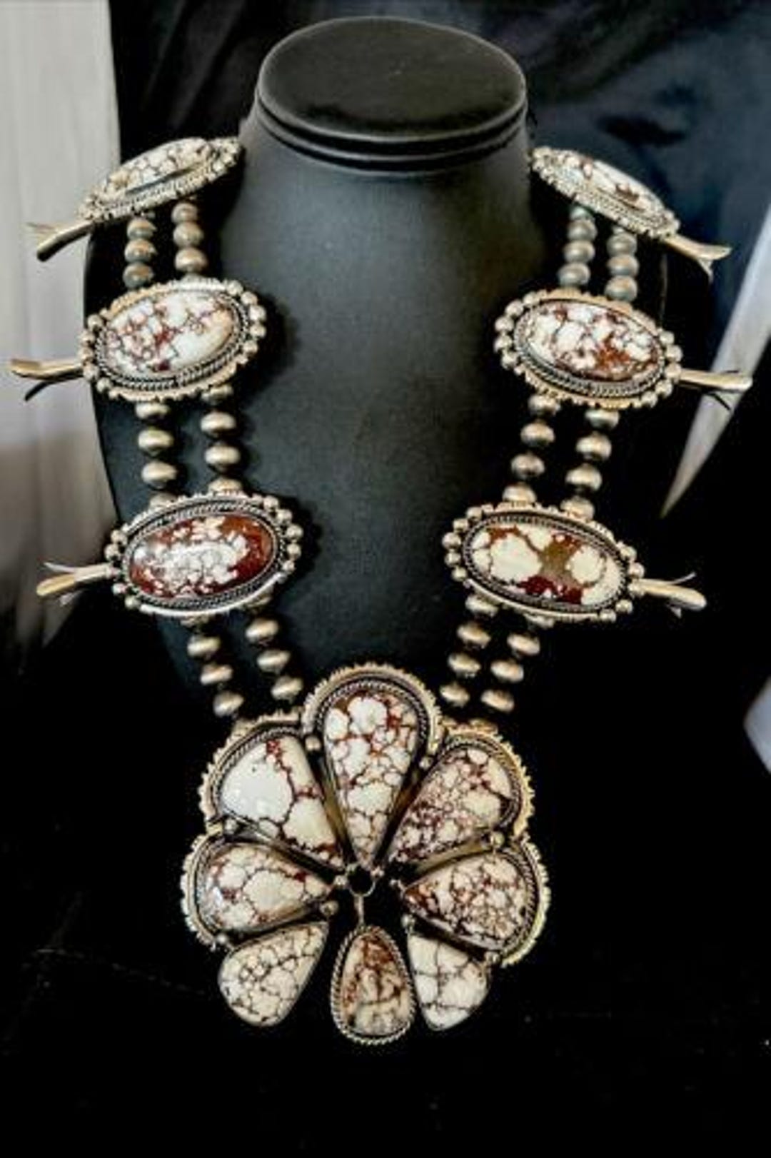 Navajo Wild Horse Turquoise Squash Blossom Necklace | Sterling