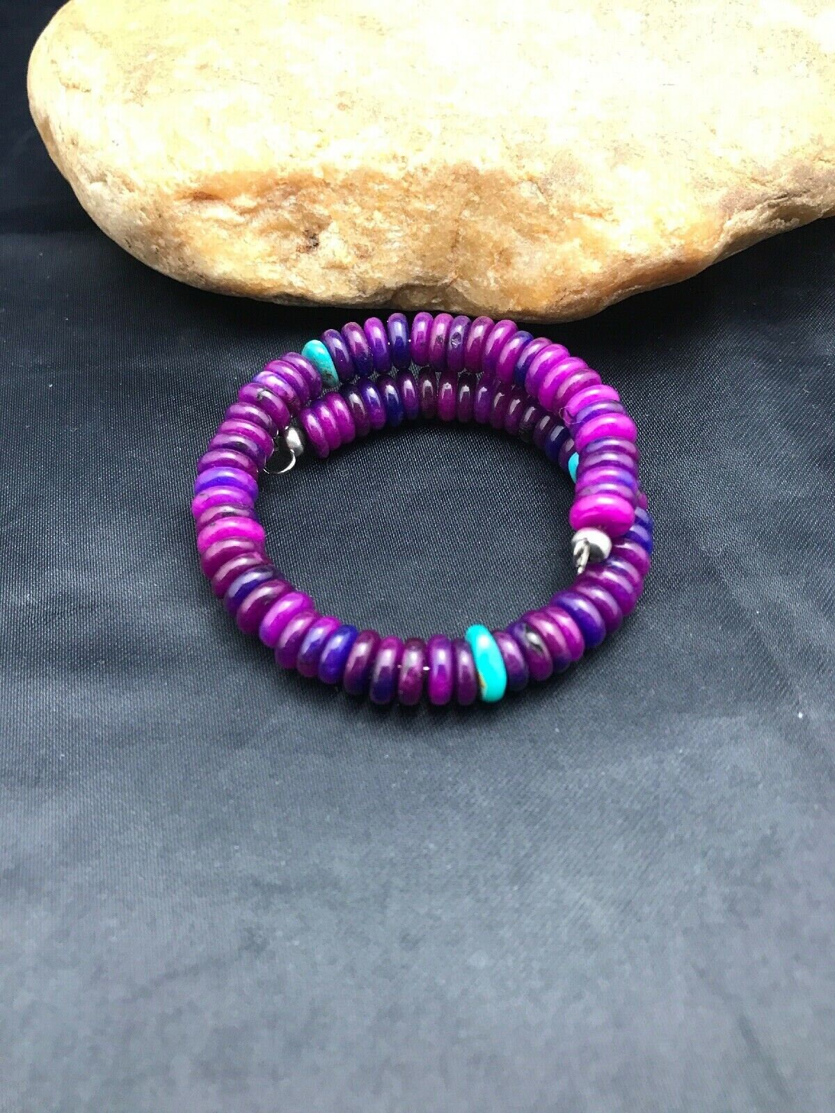 Details about   Native American Sterling Silver Sugilite Turquoise Bead Bracelet 266 