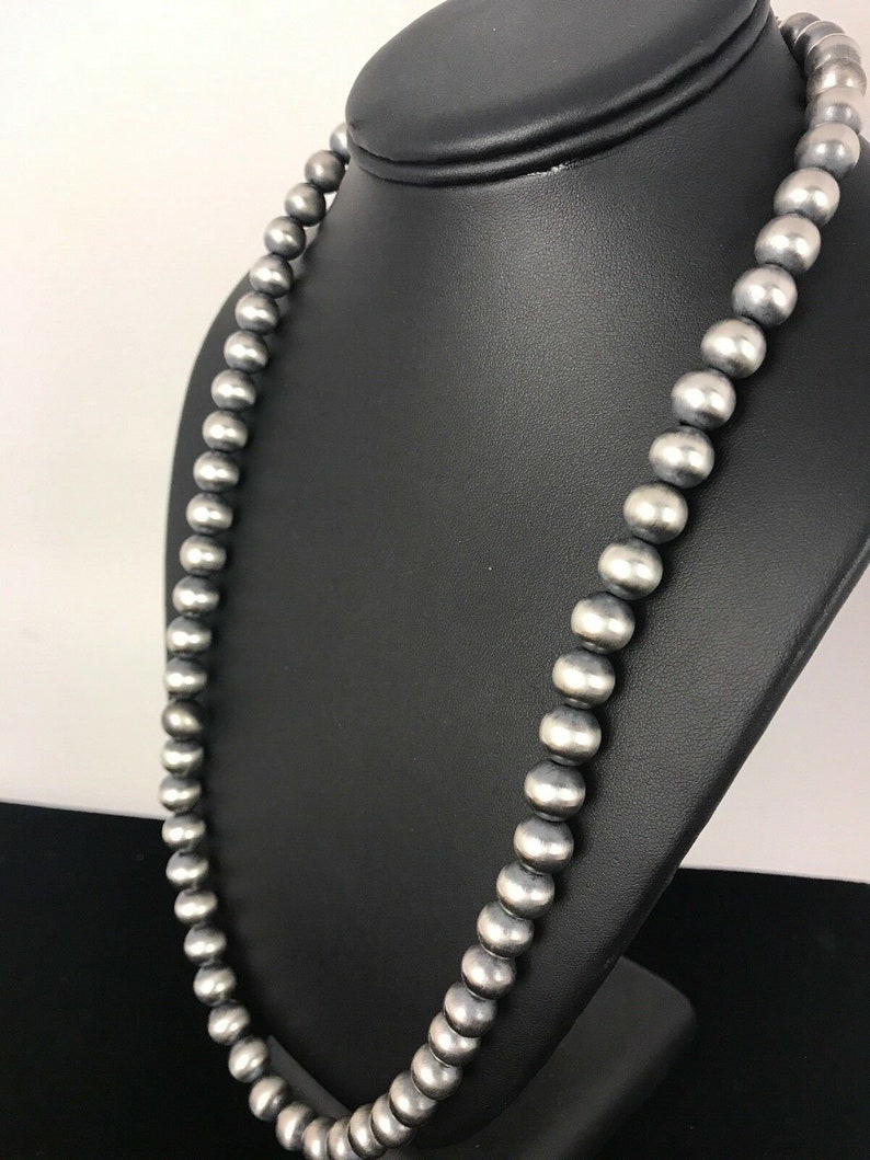 Native American Navajo Pearls 10 mm Sterling Silver Bead Necklace 18” Sale 1017 Native American Navajo Pearls 10 mm Sterling Silver Bead Necklace 18” Sale 1017