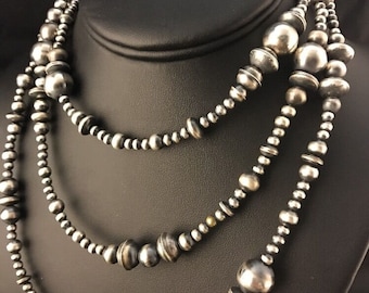 24” Long Navajo Pearls Necklace With Native American Sterling