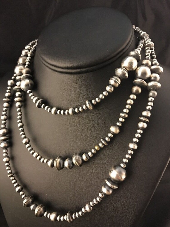 24” Long Navajo Pearls Necklace With Native American Sterling