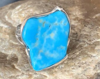 Navajo Blue Kingman Turquoise Ring | Sterling Silver Adjustable Wire | Sz 8 | 13540