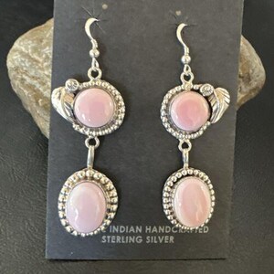 Pendientes colgantes de concha rosa Navajo / Plata de ley / Auténticos hechos a mano por nativos americanos / 17192