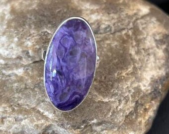 Purple Charoite Ring | Sterling Silver | Sz 8 Adjustable | Southwestern Handmade | 10571