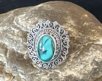 Navajo Green Turquoise Ring | Sterling Silver | Sz 11 | Authentic Native American Handmade | 15507