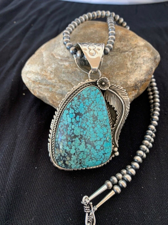 Navajo Turquoise 8 Sterling Silver Necklace Gift Pendant 4617