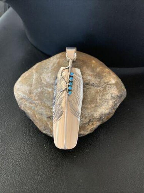 Navajo Turquoise Feather Pendant | Authentic Native American