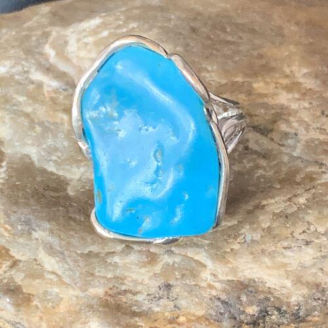 Navajo Blue Kingman Turquoise Ring | Sterling Silver Adjustable Wire ...