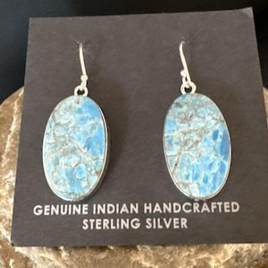 Blue Denim Lapis Dangle Earrings | Sterling Silver Dangle Earrings | 1&quot; | 15795 | Lapis Lazuli Earrings | Navajo Women&#39;s Gemstone Jewelry |