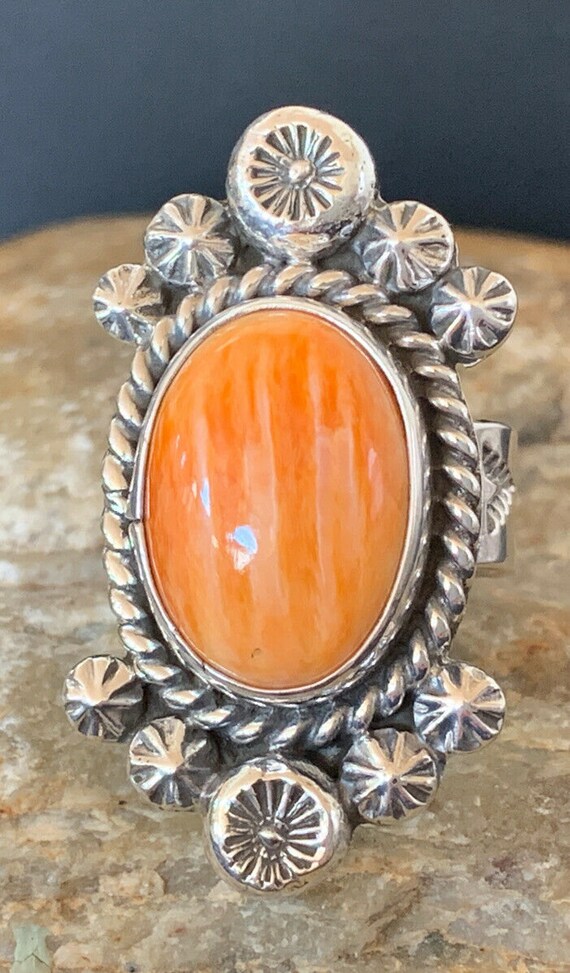 Native American Sterling Silver Orange Spiny Oyster Ring 458