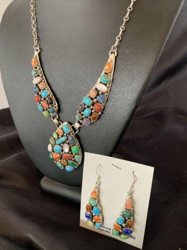 アクセサリー indian jewelry navajo necklace Navajo Multi-color Turquoise Spiny Necklace & Earring Set