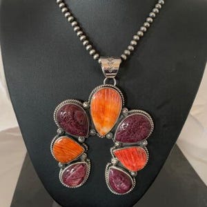 Collana Navajo in argento sterling con ciondolo Naja in ostrica spinosa viola rossa / 967
