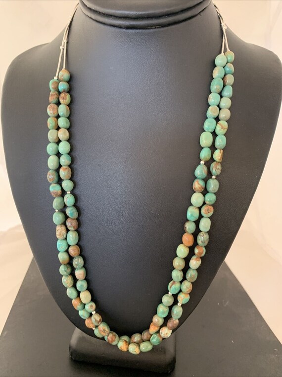 Native American Sterling Silver Heishi Green Turquoise 2S Bead