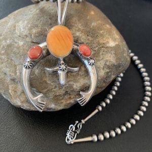 Collana di perle Navajo con ciondolo Naja in argento sterling / Ostrica spinosa rossa arancione / 11698