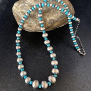 Navajo Pearls Graduated Blue Turquoise Bead Necklace | Sterling Silver Necklace | 16&quot; | 13593 | Pearls Necklace | Beaded Necklace For Her |