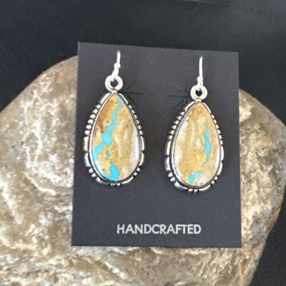 Navajo Blue Boulder Turquoise Dangle Earrings Sterling Silver