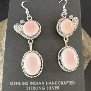 Navajo Pink Conch Shell Dangle Earrings | Sterling Silver | Authentic Native American Handmade | 17194