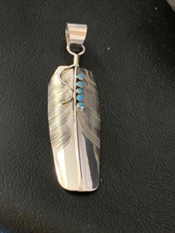 Navajo Turquoise Feather Pendant | Authentic Native American