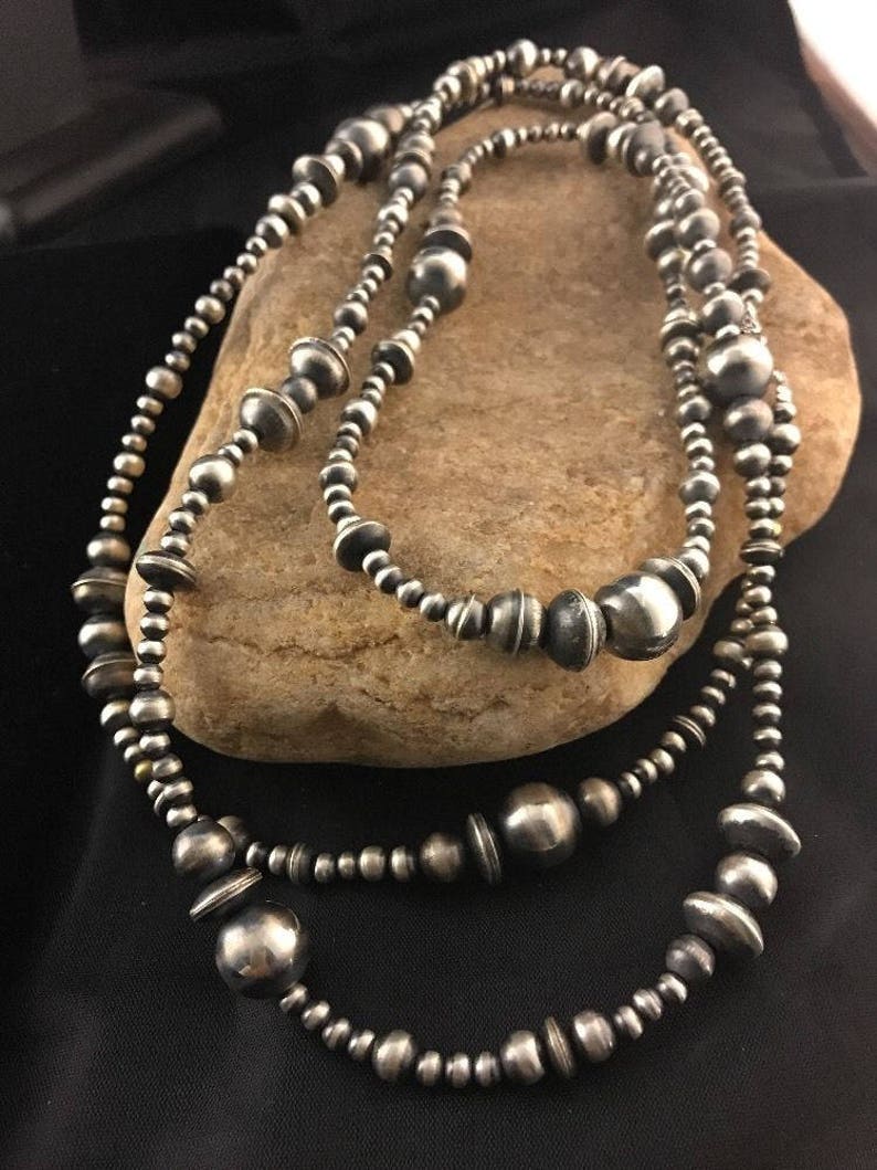 Navajo Necklace Silver Bead Necklace Sterling Necklace 48 Etsy Denmark