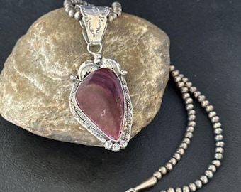Purple Spiny Oyster Pendant Necklace for Women Sterling Silver Handmade Southwestern Jewelry Statement Necklace Native Style Jewelry  14661