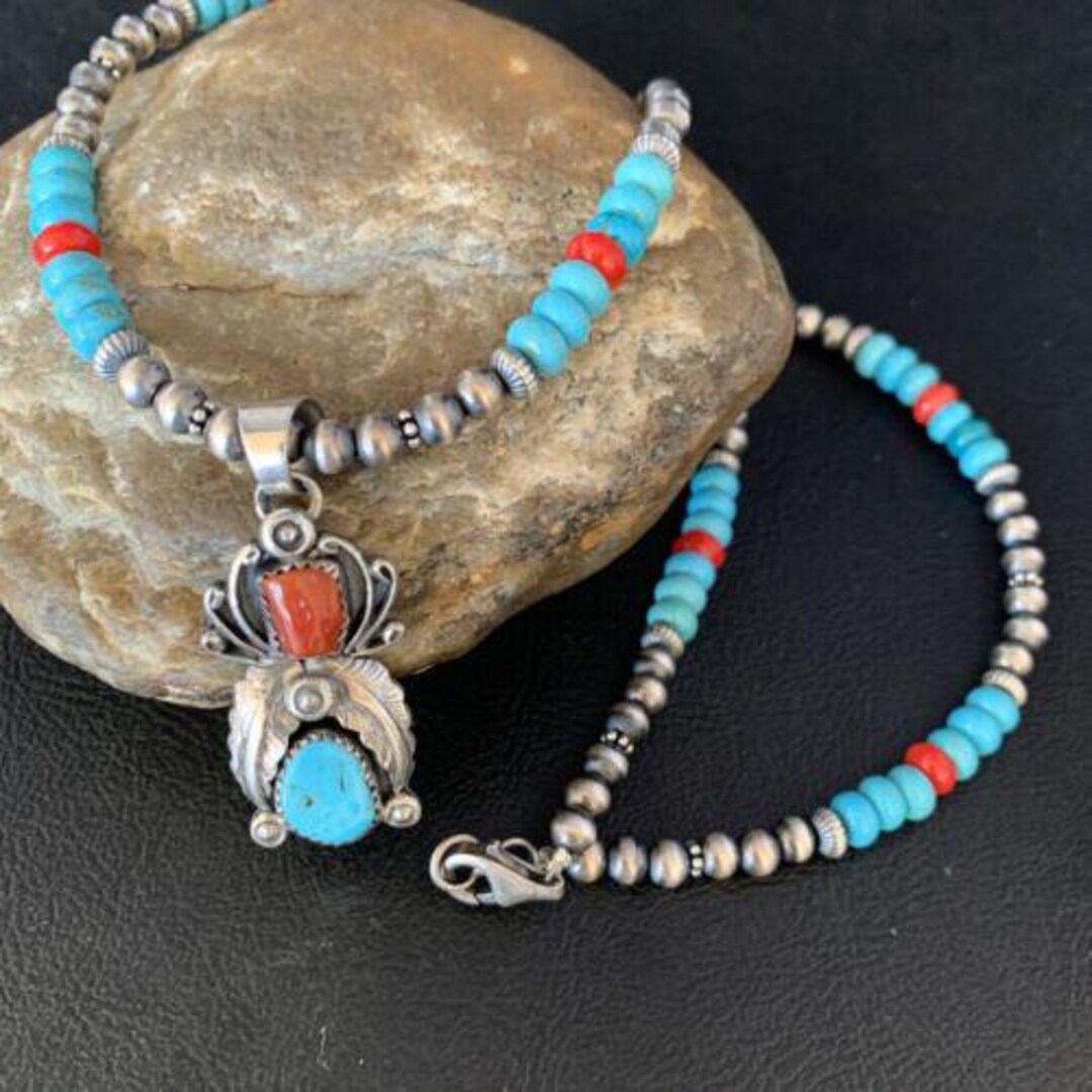 ナバホ族 スターリングターコイズ オニキス マルチカラーインレイ