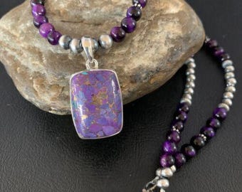 Pearl Purple Mojave Turquoise Onyx Pendant Necklace Sterling Silver Handmade Southwestern Jewelry Gift 13402