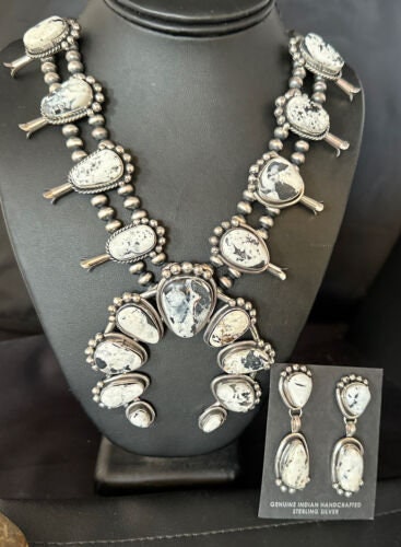 White Buffalo Turquoise Naja Pendant Navajo Sterling Squash