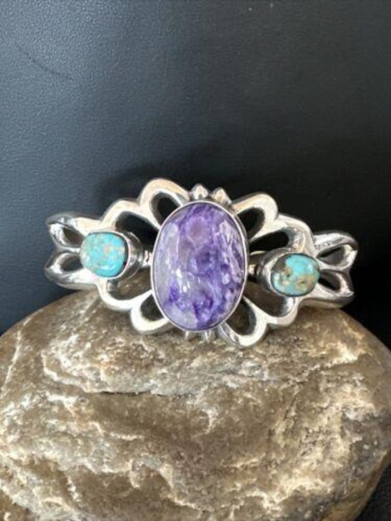 ナバホ族製 ターコイズ×シルバー カフブレスレット ナバホ族：キングマン ターコイズ カフブレスレット - PINE☆FIELD