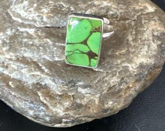 Adjustable Navajo Green Mojave Turquoise Ring | Sterling Silver | Sz 10 | Authentic Native American Handmade | 15708