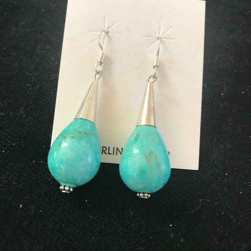 Navajo Sterling shops Silver Turquoise Bead Dangle Drop Earrings