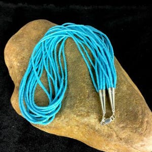 Southwestern Navajo Turquoise Heishi Necklace | 10 Strands | Sterling Silver | 19&quot; | 8872