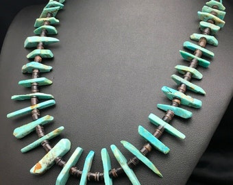 Navajo Green Turquoise STERLING Silver BONE BEAD NECKLACE 20” 4043 