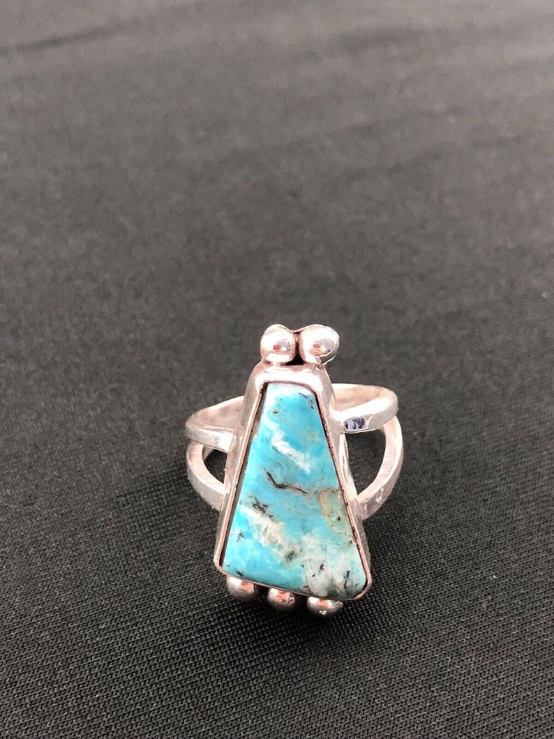 Navajo Native American Sterling Silver Handmade Kingman Turquoise Ring 436